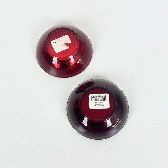 Crate & Barrel 2 Glass Ruby Red Tea Light Candle Holder - Picture 3 of 4